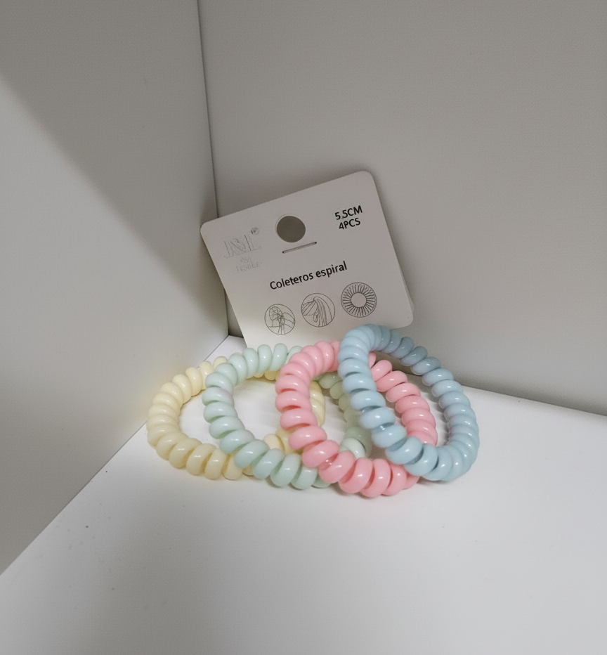 Pack de 4 Coleteros Espiral – Tonos Pastel